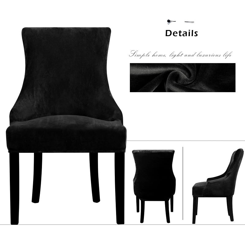 Lellen Velvet Stretch Wingback Chair Cover Slipcover - Reusable Protector Cover for Dining Room Banquet Home Decor etc Machine Washable Hand Washable (Black, 1PC) - Image 3